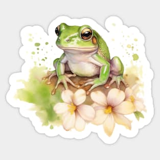 Frog Watercolor Flower Sticker